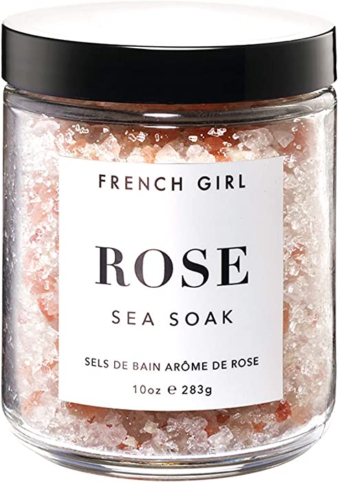 French Girl Rose Sea Soak - Calming Bath Salts, Organic Bath Ritual, Relaxing Ylang Ylang, Soothing Rose Scent with Epsom, Himalayan Pink & Mediterranean Sea Salts 10 oz/300 mL