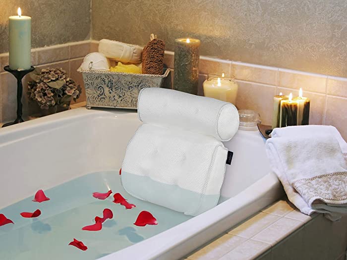 Regal Bazaar White Bath Pillow - Premium Bathtub Cushion for Neck and Back Support - Fits All Tub Types - Practical Gift Idea for All Spa Lovers - Soft to Touch Mesh Fabric