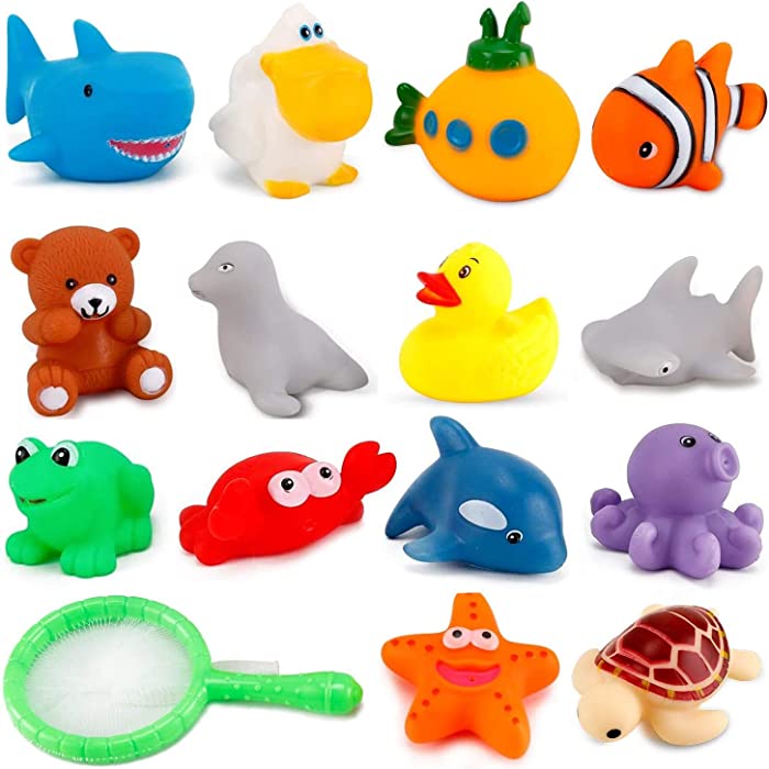 Liberty Imports 15 PCS Water Bath Squirties - Fun Floating Squeeze and Squirt Bathtub Squirters - Ideal Toys for Kids, Babies, Toddlers Bathtime (Ocean Animals)