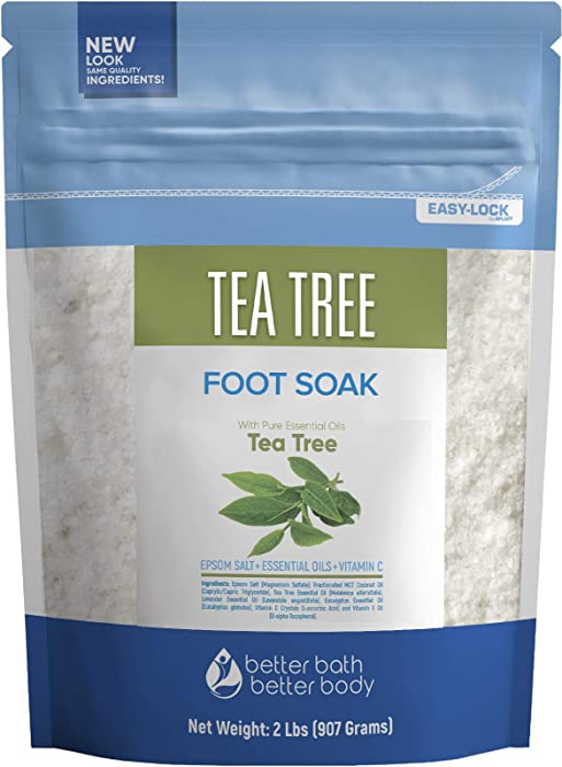 Tea Tree Foot Soak 32 Ounces Epsom Salt with Natural Tea Tree, Lavender and Eucalyptus Essential Oils Plus Vitamin C in BPA Free Pouch with Easy Press-Lock Seal