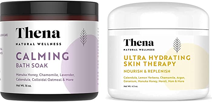 THENA Calming Bath Therapy Soak and Ultra Hydrating Skin Cream for Eczema Psoriasis Dry Skin Bundle