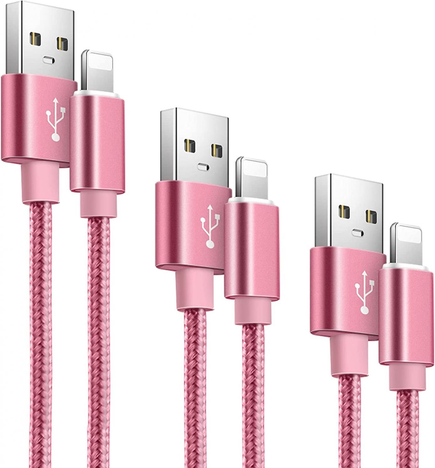 [Apple MFi Certified] iPhone Charger 3 Pack 10ft 6ft 3ft iPhone Charging Cables Nylon Braided Long USB Cable iPhone Charger Cord Compatible with iPhone 12 Pro Max 11 10 Xr Xs Max 8 7 6 5 SE - Pink