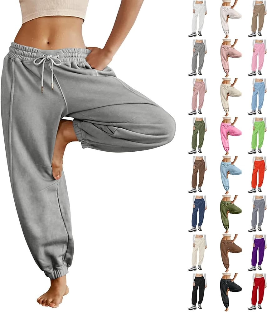 Fleece Joggers for Women Baggy Straight Leg Sweatpants Elastic High Waisted Cinch Bottom Athleta Pants with Pockets