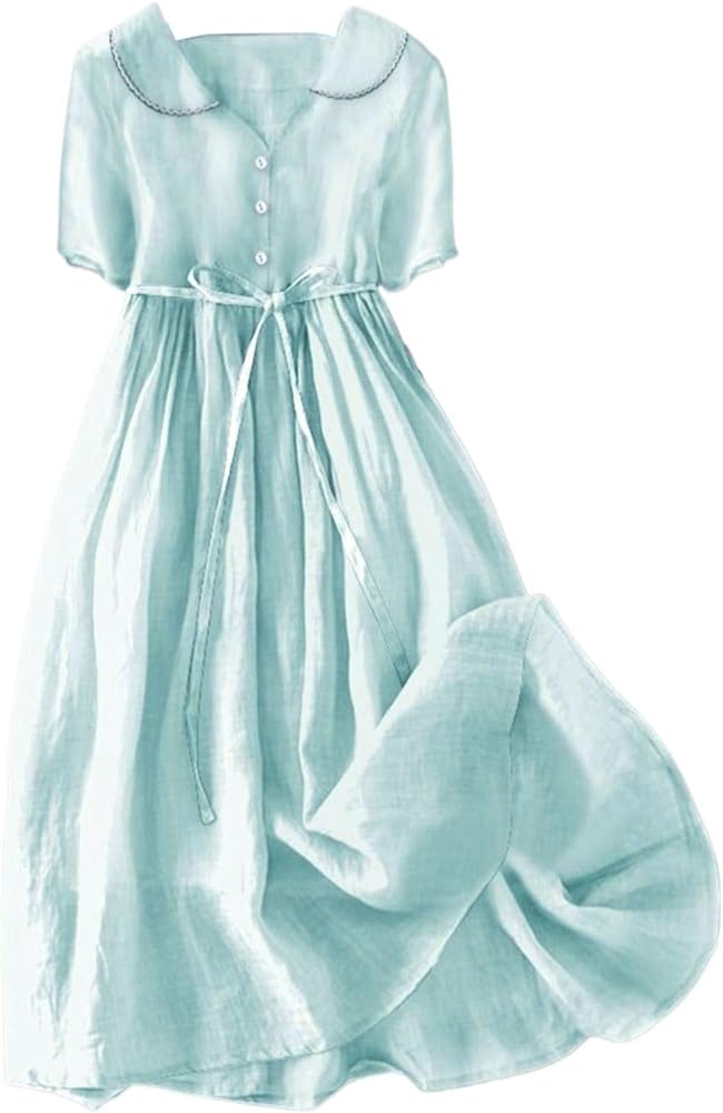 Dresses for Women 2024 Boho Floral Print Summer Casual Button Dress Plus Size Short Sleeve Loose Beach Sundresses