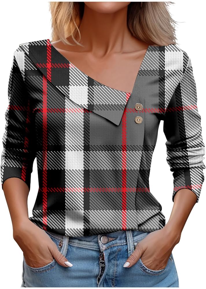 Women's Tunic Tops Henley Shirt V Neck Casual Loose Long Sleeve Blouse Shirt Tops Womens Spring Fashion 2024