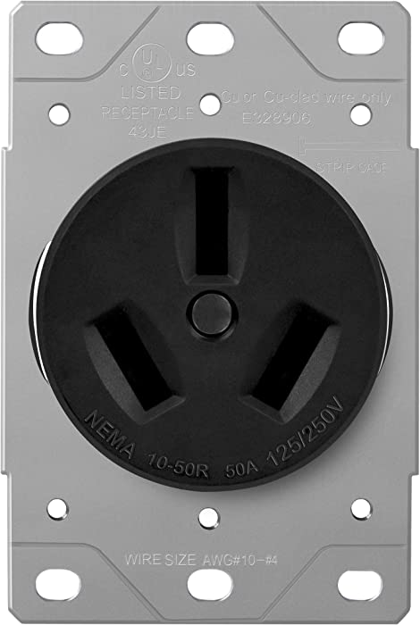 ENERLITES 50 Amp Receptacle Outlet, NEMA 10-50R, Residential Commercial Industrial Grade, Outdoor/Indoor, 3-Pole, 3 Wire, No Ground Contact, (10,8,6,4) AWG, UL Listed, 125/250V, 67500-BK, Black