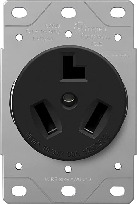 ENERLITES 30 Amp Dryer Receptacle, Outlet for Electric Dryers, NEMA 10-30R, Residential Commercial Industrial Grade, Outdoor/Indoor, 3-Pole, 3 Wire, No Ground Contact, UL Listed, 67300-BK, Black