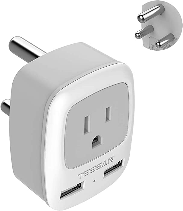 South Africa Power Adapter, TESSAN International Grounded Travel Plug Adaptor with 2 USB &1 American Outlet Charger for Type M Country Such as Bhutan, Botswana, India, Israel Namibia Nepal Pakistan