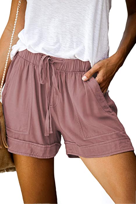 CILKOO Womens Comfy Drawstring Casual Elastic Waist Pocketed Shorts(S-3XL)
