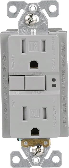 Eaton GFCI Self-Test 15A -125V Tamper Resistant Duplex Receptacle with Standard Size Wallplate, Gray