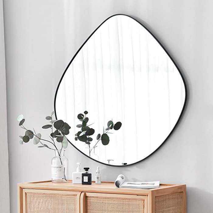 BIKARSOUL Irregular Wall Mirror Iron Mat Black Framed Wall Mirror for Living Room Bedroom Bathroom Entryway Wall Decor 27.8"*28.2" BKS-JIN444-HEI70