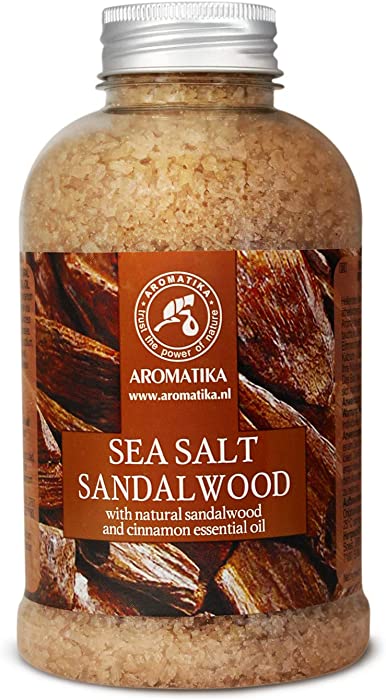 Bath Salts Sandalwood 21.16 oz - Natural Sandalwood & Cinnamon Essential Oil - Sea Salt - Best for Bath - Good Sleep - Relaxing - Body Care - Beauty