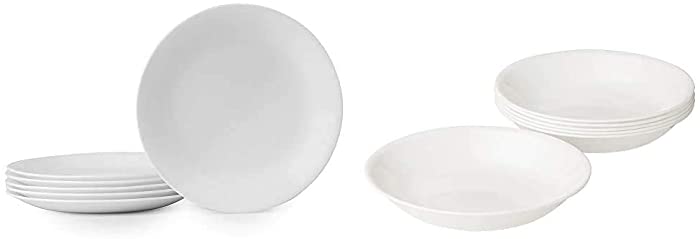 Corelle Winter Frost White Lunch Plates Set (8-1/2-Inch, 6-Piece, White) & Winter Frost White 20-Ounce Bowl Set (6-Piece)