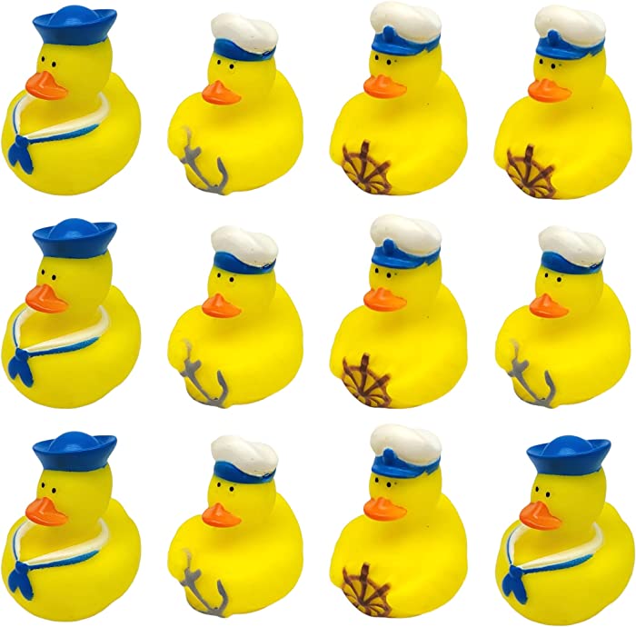 Cool Rubber Ducks (2") Standard Size. (12 Pack) Cute Duck Bath Tub Pool Toys. (Nautical Rubber Duckies)