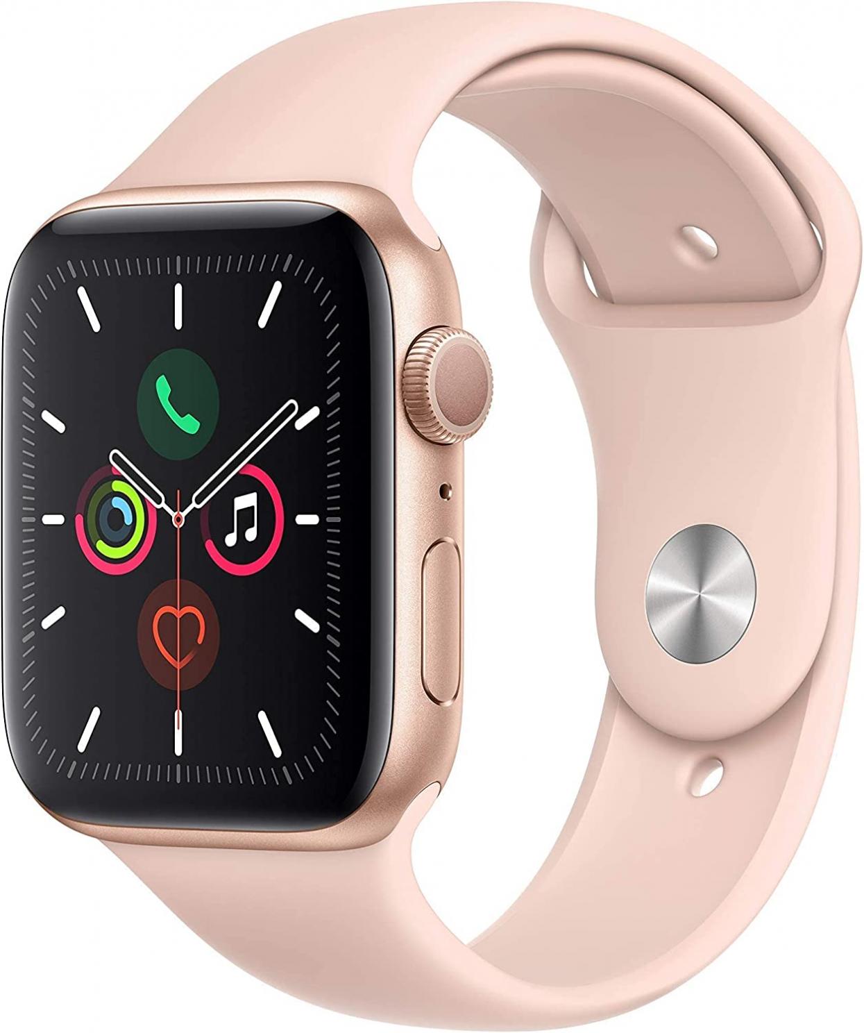 Apple Watch Series 5 (GPS, 40MM) - Gold Aluminum Case with Pink Sand Sport Band (Renewed)