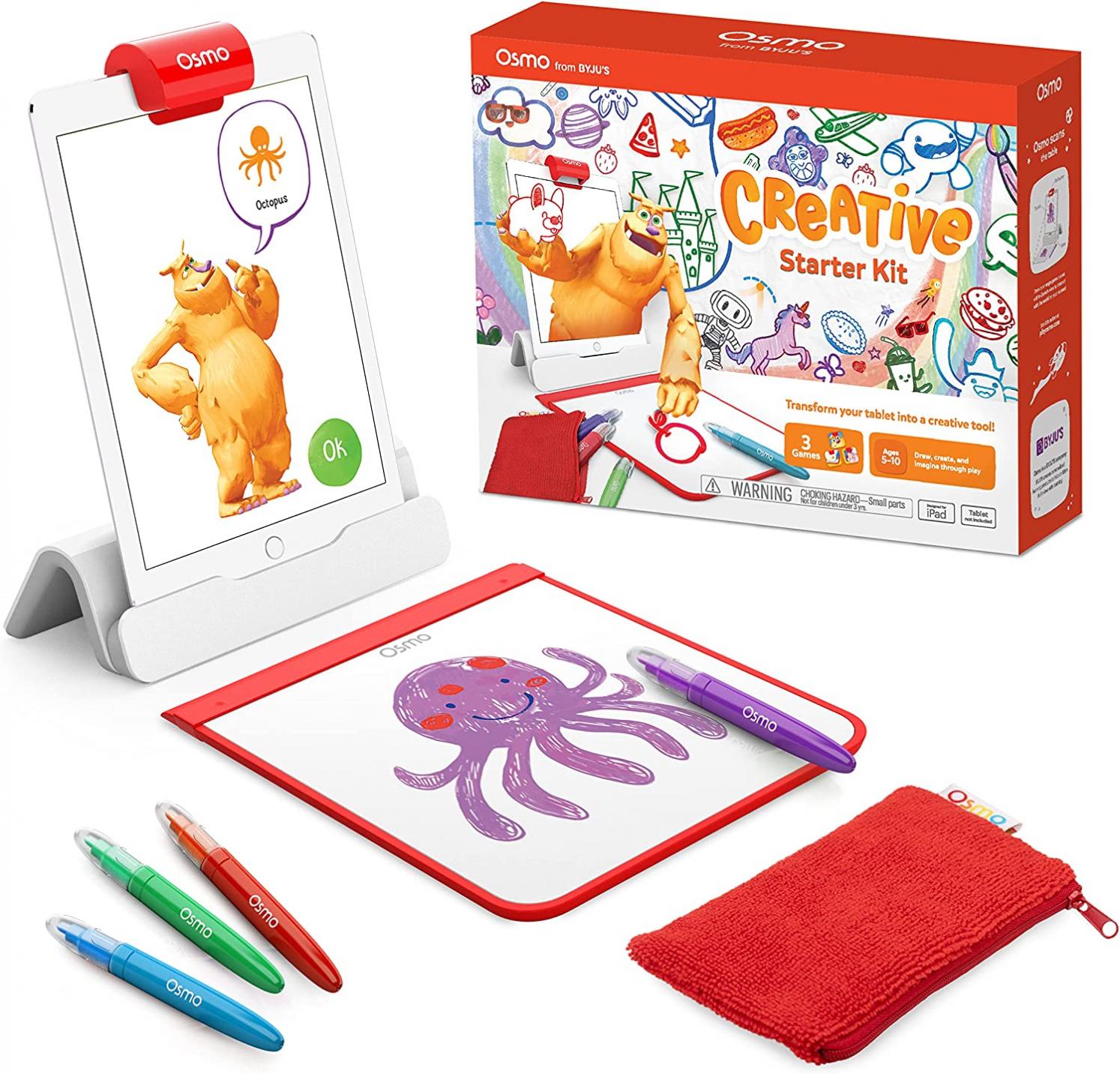 Osmo - Creative Starter Kit for iPad - 3 Educational Learning Games - Ages 5-10 - Drawing, Word Problems & Early Physics - STEM Toy Gifts for Kids, Boy & Girl - Ages 5 6 7 8 9 10 (Osmo Base Included)