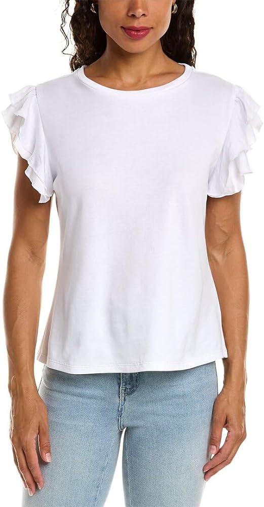 Vince Camuto Womens Tiered Ruffle T-Shirt, M, White