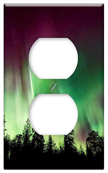 Switch Plate Outlet Cover - Aurora Borealis Northern Lights Forest Trees Woods