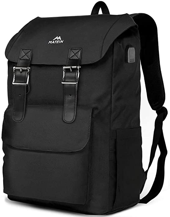 MATEIN Travel Laptop Backpack, Large School outdoor Rucksack Backpack for Men Women,Lightweight Bookbag with USB Charging Port,Casual Hiking Daypack Fit 17 Inch Laptop (Black)
