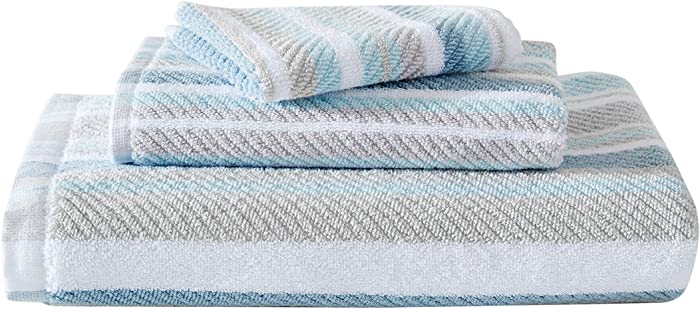 Tommy Bahama Ocean Bay Collection Towel Set-100% Cotton, Ultra Soft & Absorbant, Fade-Resistant, Oeko-Tex Certified, 3 Piece, Tranquail Blue