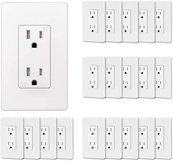 (20 Pack) CML Decor Receptacle Outlet with Screwless Wallplate, Tamper Resistant, 15A/125V, 3-Year Warranty, UL Listed