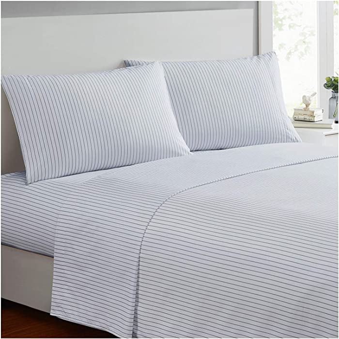 Mellanni King Size Sheet Set - Hotel Luxury 1800 Bedding Sheets & Pillowcases - Extra Soft Cooling Bed Sheets - Deep Pocket up to 16" - Wrinkle, Fade, Stain Resistant - 4 Piece (King, Pin Stripe Gray)