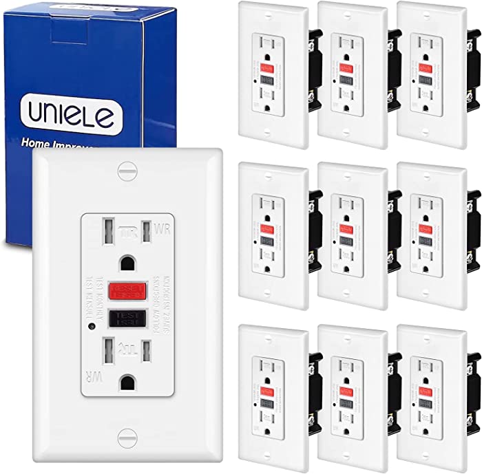 (10 Pack) UNIELE 15A WR GFCI Receptacle Outlet, 15 Amp Outdoor Weather-Resistant & Tamper-Resistant (TR) GFI, ETL Listed