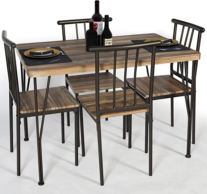 LAZZO 5 Piece Dining Table Set, Wooden Kitchen Table Set with Metal Frame, Rectangular Dining Room Table and 4 Chairs Set for Breakfast Nook,Home, Dinette, Kitchen Studio (Old Wood)