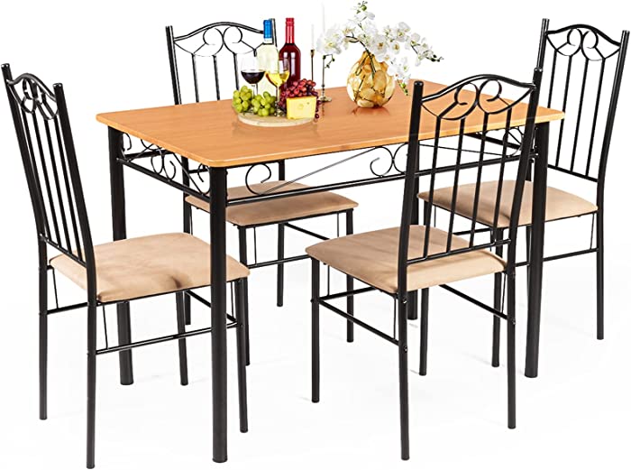 NAFORT 5-Piece Dining Table Set for 4, Vintage Kitchen Rectangular Table and 4 Padded Chairs Set w/Metal Frame Wood Tabletop for Home Kitchen Dining Room Furniture Set for 4, Natural
