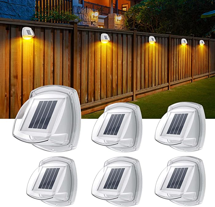 Solar Fence Lights Outdoor Waterproof: Upgrade 8 LEDs Outdoor Wall Lights Solar Powered Deck Light Decorative Lighting for Outside Stairs Fence Deck Patio Yard Pathway Porch Step (6 Pack, Warm White)