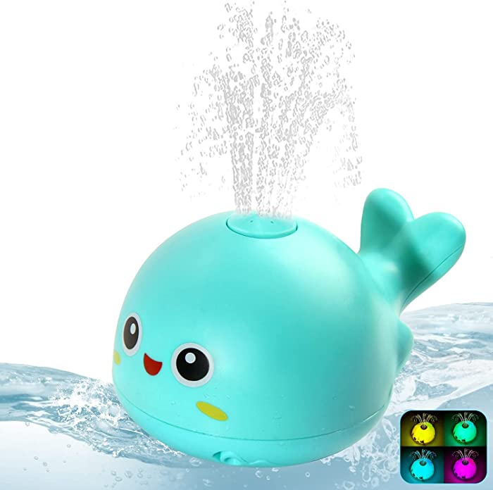 vnice Upgrade Light Up Spay Bath Toys for Baby Auto Sprinkler Water Kids Toys for Toddlers Induction Flashing Light Fountain Shark Dolphin Bathtub Shower Toys for Kid Girl Boys (Green)