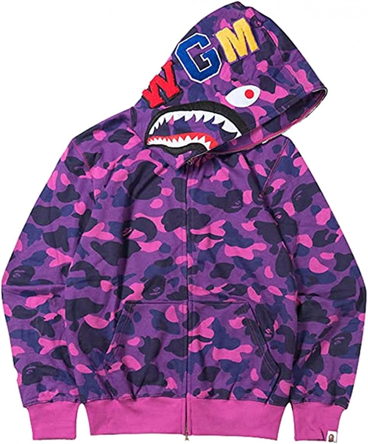 EUDOLAH Hoodie Shark Camo Print Women’s Jacket Full Zip Up Fashion Street Wear Unisex for Men Women Boys and Girls