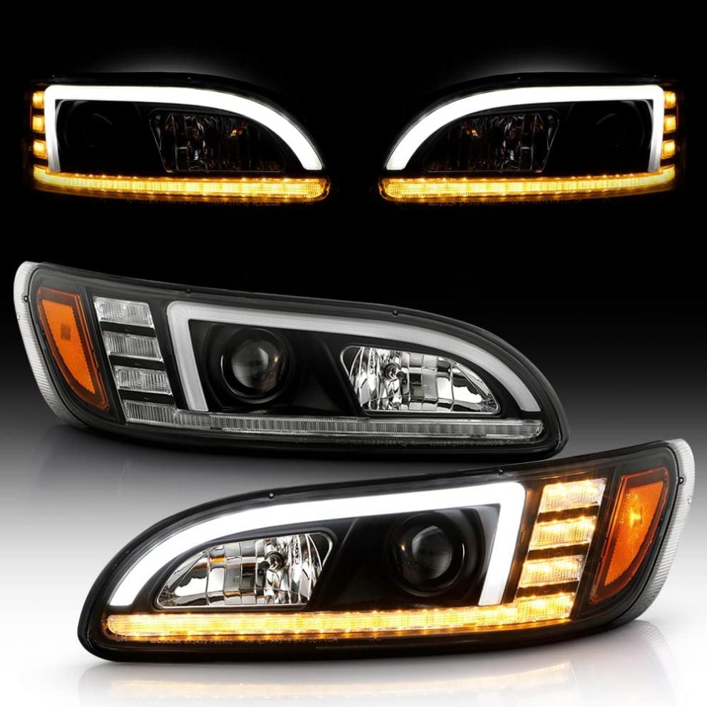 ACANII - For 2008-2013 Peterbilt 325/384/386 LED Sequential Signal Projector Headlights Headlamps Pair Set Left+Right