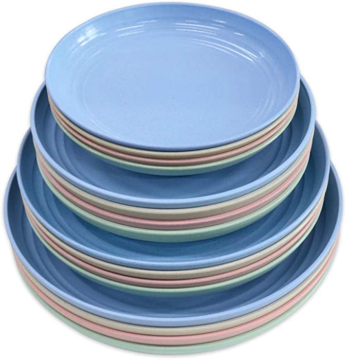 Dinner Plate Set of 16, Include 6.8, 7.8, 8.8, 9.8 Inch, Lightweight Salad Plates, Unbreakable Wheat Straw Serving Dishes, Reusable Appetizer Plate, for Pasta, Snack, Noodle (16PCS)
