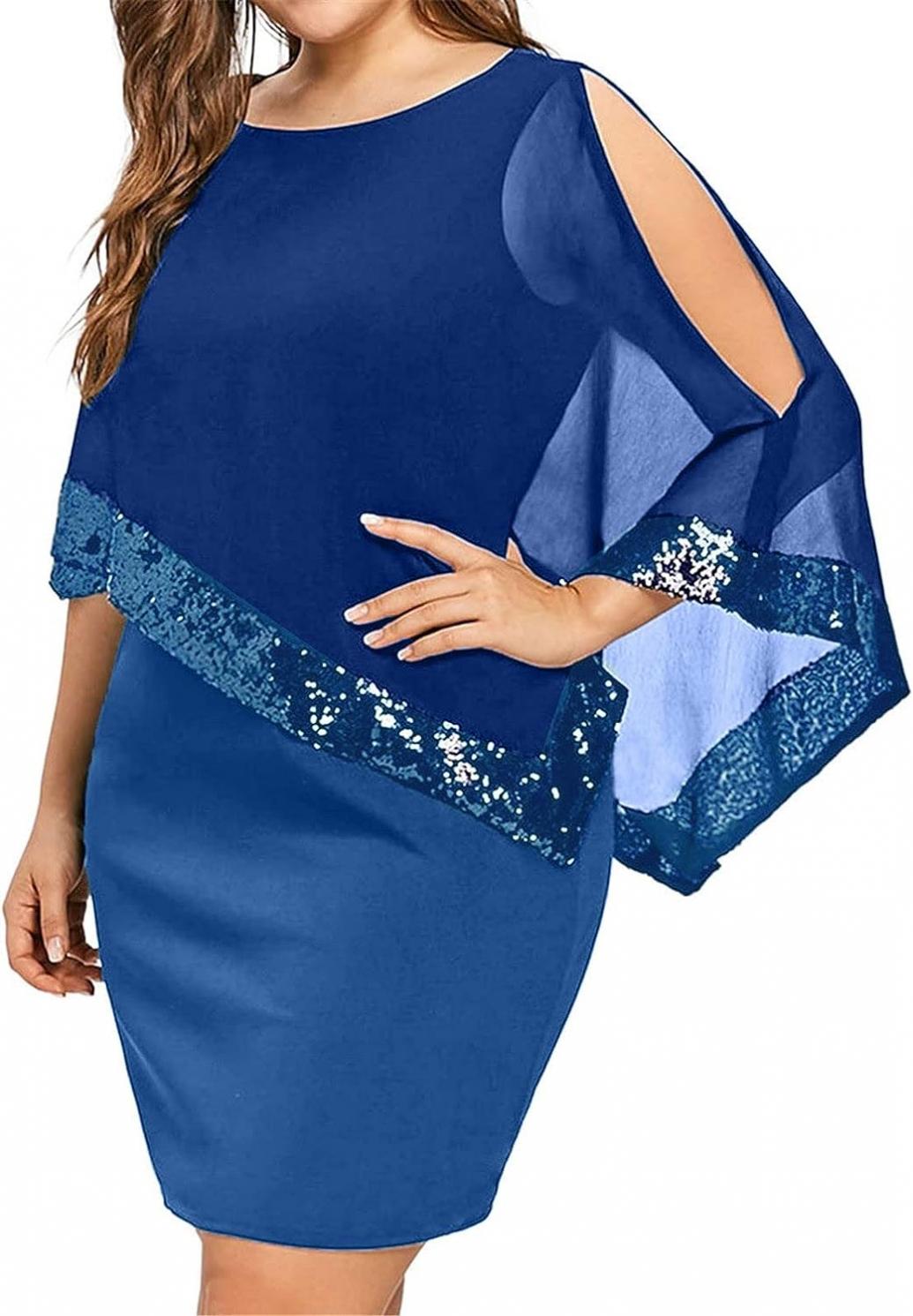 Formal Wedding Guest Dress,Plus Size Cold Shoulder Overlay Asymmetric Chiffon Strapless Sequins Dress（S-5XL） Outfits