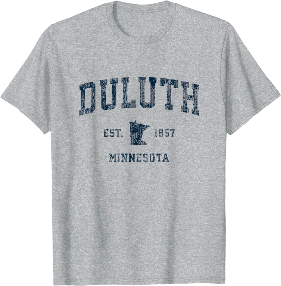 Duluth Minnesota MN Vintage Sports Design Navy Print T-Shirt