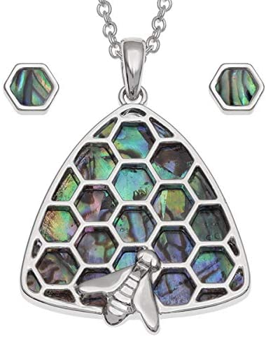 Talbot Fashions Tide Jewellery Inlaid Paua Shell Beehive Honeycomb Bumblee Bee Necklace Pendant & Earrings Set