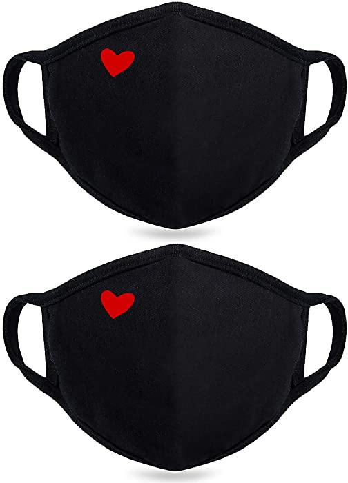 2 Pack Cotton Face Mask - Unisex Cute Heart Mouth Cover- Reusable Dustproof Face Cover for Outdoor Activities