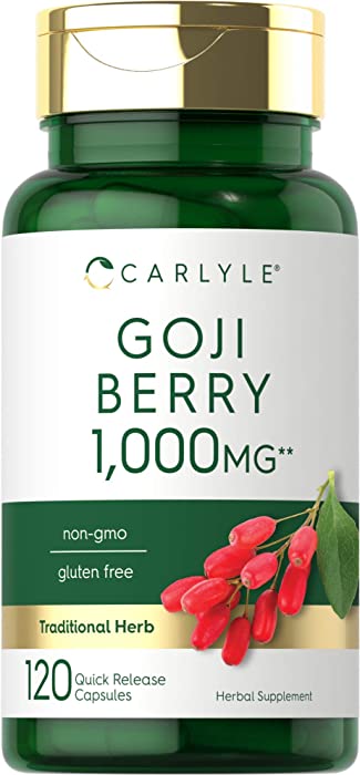 Goji Berry 1000mg | 120 Capsules | Concentrated Extract from Wolfberry Plant | Non-GMO, Gluten Free | by Carlyle