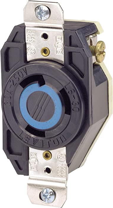 Leviton 2620 30 Amp, 250 Volt, Flush Mounting Locking Receptacle, Industrial Grade, Grounding, V-0-MAX, Black