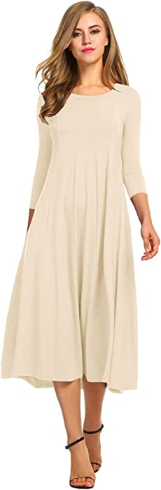 Hotouch Women's 3/4 Sleeve A-line and Flare Midi Long Dress