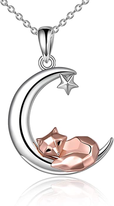 Sterling Silver Fox/Frog Necklace for Women Origami Fox/Frog Moon Necklace Gifts for Women Mom