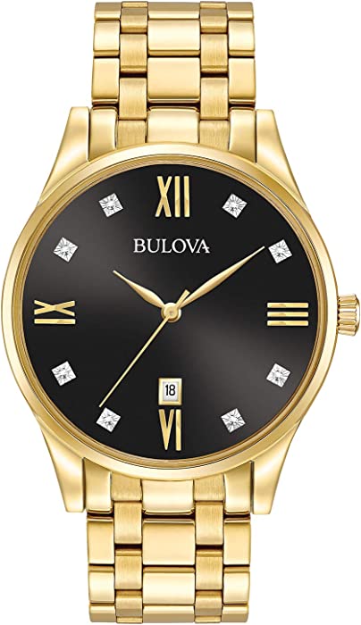 Bulova Men's Classic Stainless Steel Watch with Diamonds and Day Date