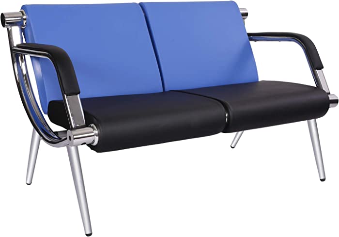 kinsuite Office Reception Chair 2-Seat Waiting Room Bench Visitor Guest Sofa for Airport Market Bank Salon, Blue