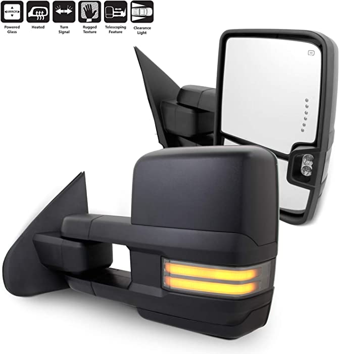 AKKON - For 14-18 Silverado Sierra Pair of Powered + Heated Glass + Sequential Turn Signal Side Black Towing Mirrors