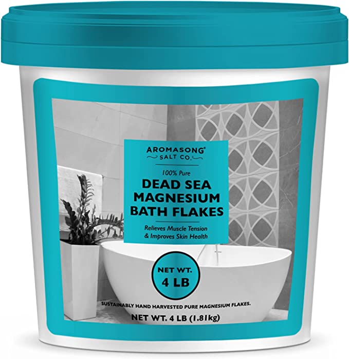 Aromasong Raw Dead Sea Magnesium Flakes for Bath - 4 LB Bulk Bath Salt in Reusable Bucket