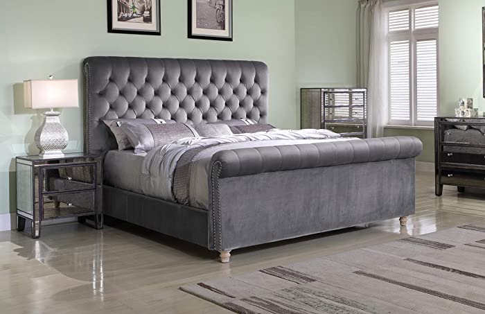 Best Master Furniture Jean-Carrie Upholstered Sleigh Bed King Grey