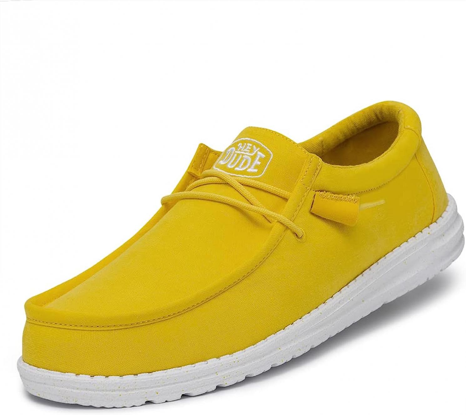 Hey Dude Men's Wally Slub Canvas Empire Yellow Size 13 | Men's Loafers | Men's Slip On Shoes | Comfortable & Light-Weight