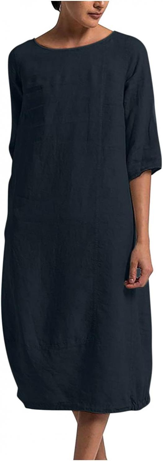 Womens Summer Casual Dress 2023 Short Sleeve Crewneck T Shirt Dress Solid Color Overall Boho Dress Sundress Beach Wear