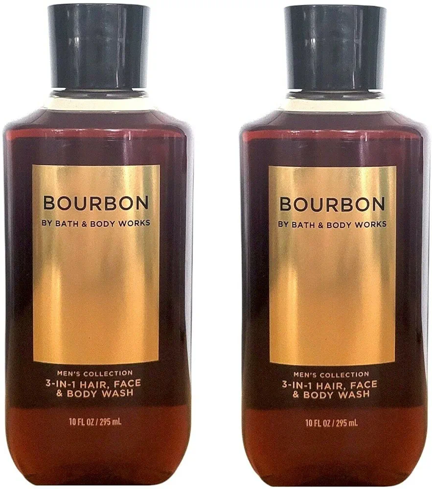 Bath and Body Works For Men Bourbon 3-in-1 Hair, Face & Body Wash - Value Pack lot of 2 - Full Size (Freshwater)
